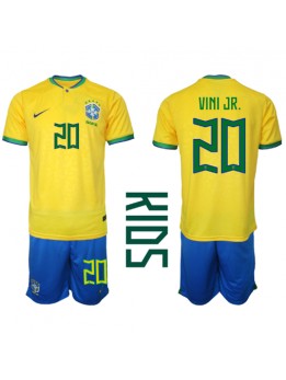Otroški Nogometna dresi replika Brazilija Vinicius Junior #20 Domači SP 2022 Kratek rokav (+ hlače)